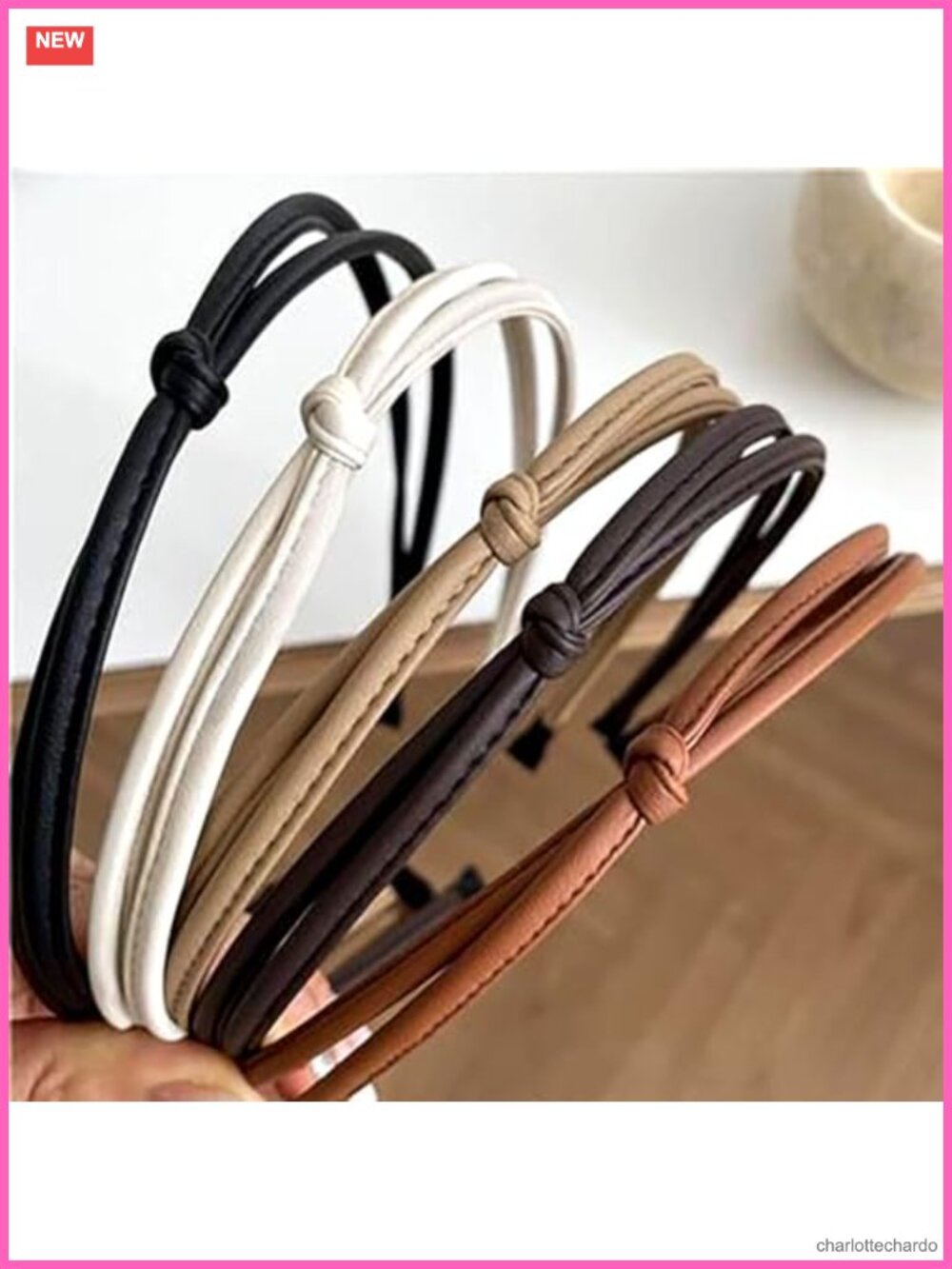 5 Pack Faux Leather Knotted Headbands Thin Non Slip Hair Accessories